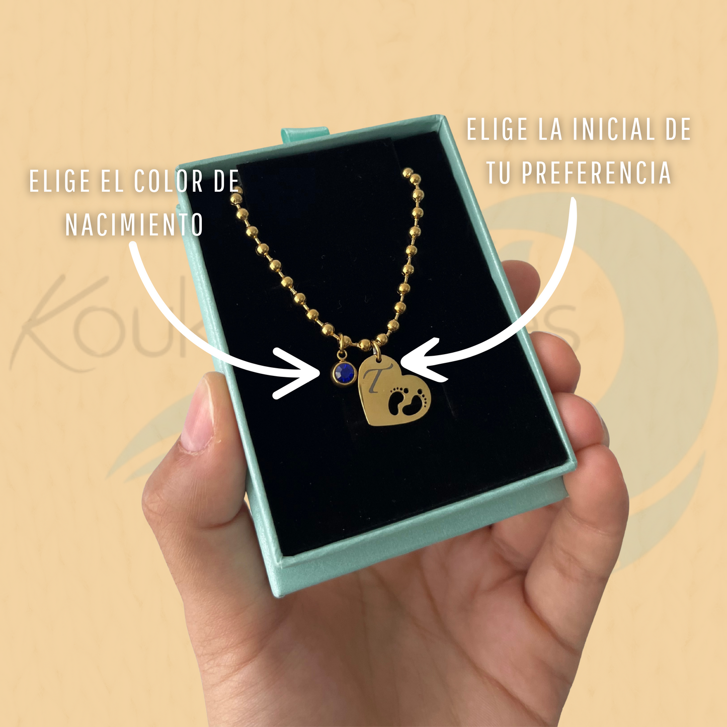 Baby Feet Necklace -Collar con inicial y color de nacimiento