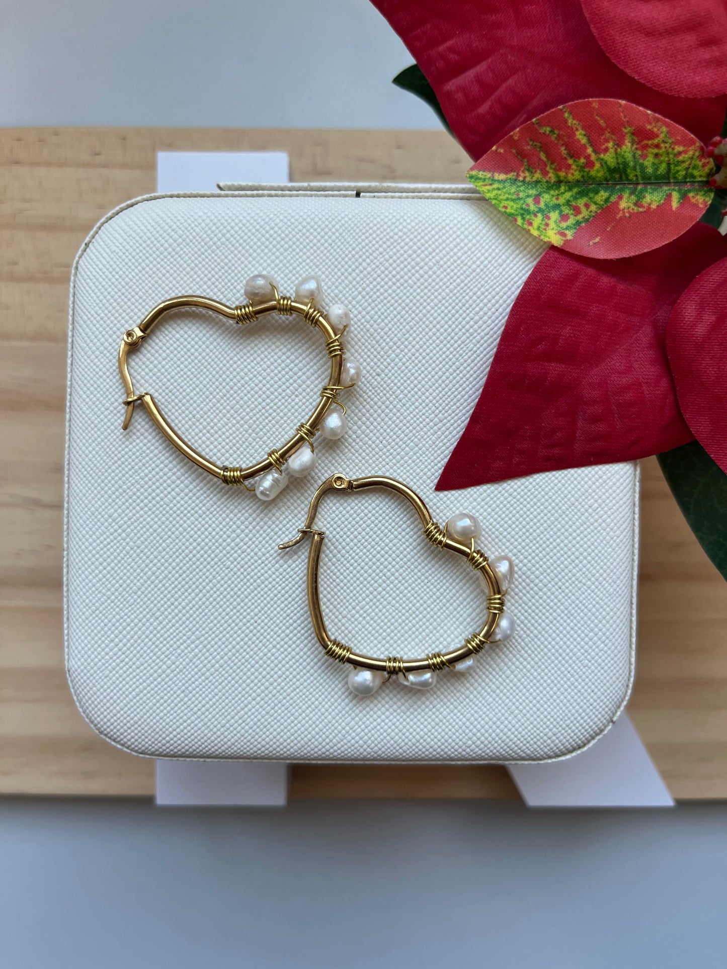 Heart Pearl Hoops