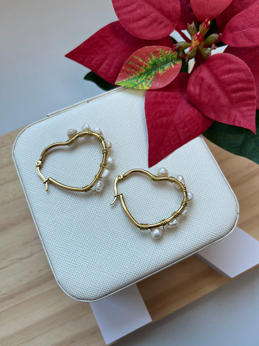 Heart Pearl Hoops